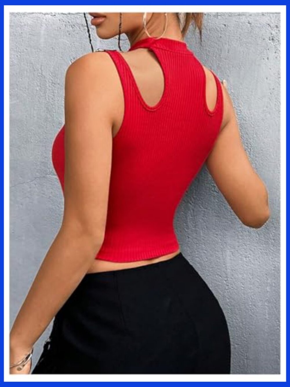 Y2K Buckle Strap Crop Tank Letter Print Sleeveless Ribbed Knit Clubwear Top - Picture 2 of 5